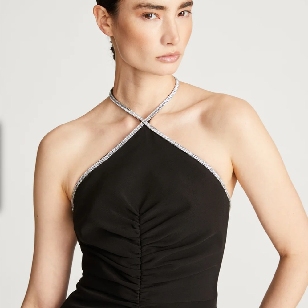 Halston Heritage Black Ruched Halter Cocktail Dress